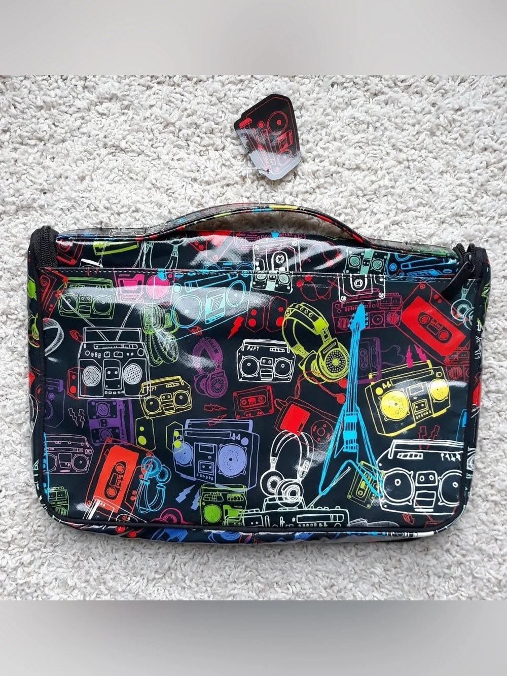 Y2K Paperchase Black Vinyl Laptop Tablet Tech Case Back To School Retro Boombox